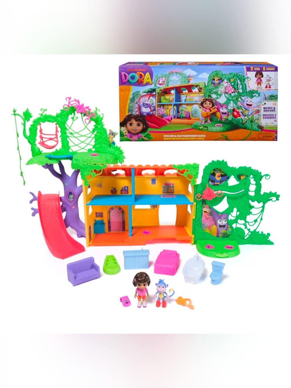 NWT Dora Explorer Treehouse Playset with Green & Multicolor Accessories